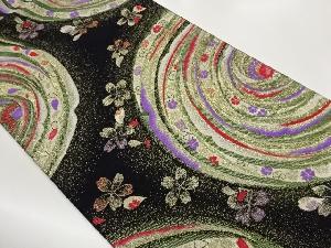 渦巻きに桜模様織出し袋帯